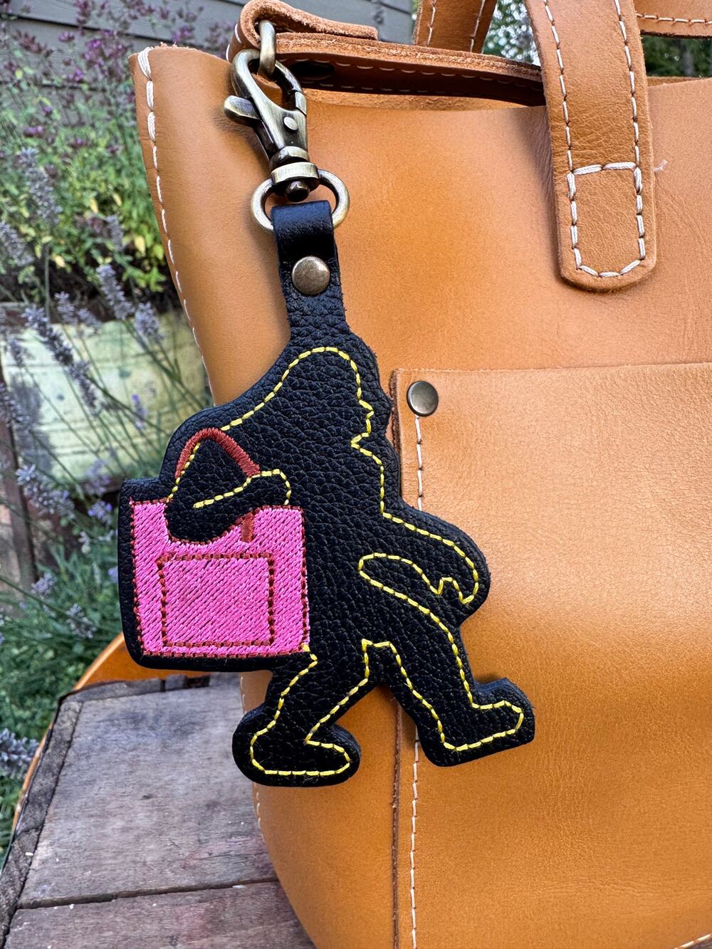 Portland Leather Black Big Foot Bag Charm Sasquatch Purse Charm Oregon PacNW